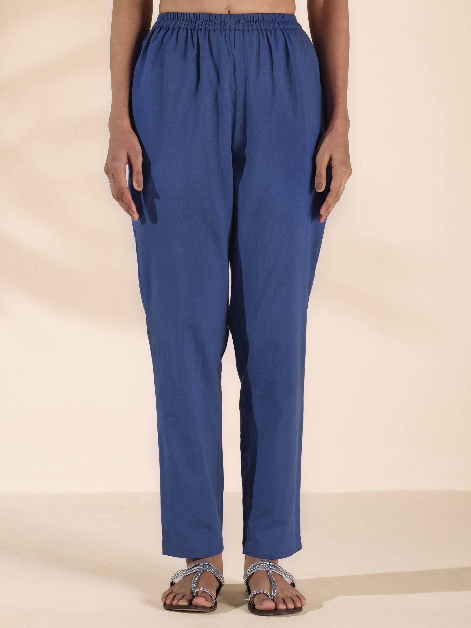 trueBrowns Blue Cotton Ikat Kaftan Co-ord Set - Swadesiicart
