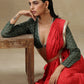 trueBrowns Red Bandhani Printed Silk Skirt Stitched Saree with Belt | Swadesiicart