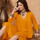 InWeave Women's Mustard Lurex Flared V Neck Kurta Palazzo Set - Swadesiicart