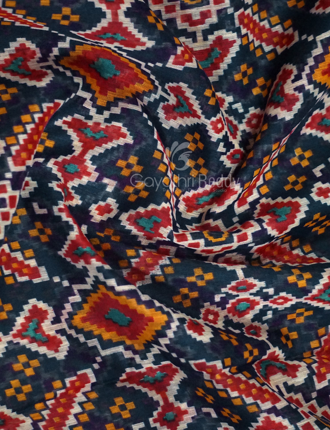 Shades of Navy Blue Colour Patola Print Semi Chanderi Saree By Gayathri Reddy Designer Studio | Swadesiicart