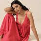 trueBrowns Bright Pink Slub Texture Sleeveless Dress | Swadesiicart