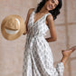 trueBrowns Green Buta On White Block Print Cotton Sleeveless Wrap Dress | Swadesiicart