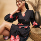 InWeave Women's Black Red Big Flower Belted Dress - Swadesiicart