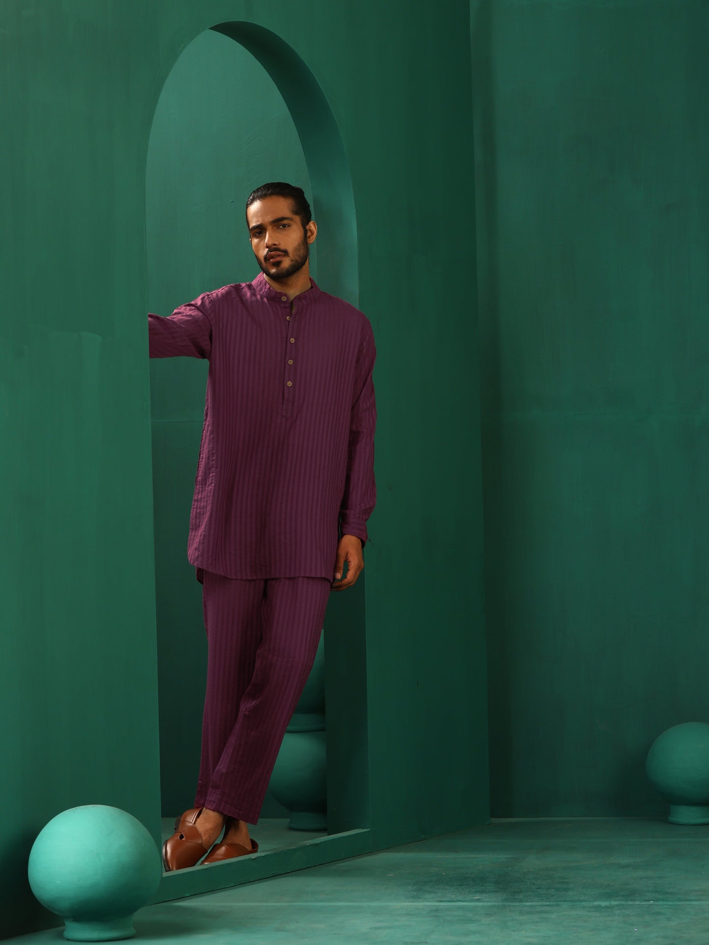 trueBrowns Men's Purple Dobby Co-ord Set - Swadesiicart