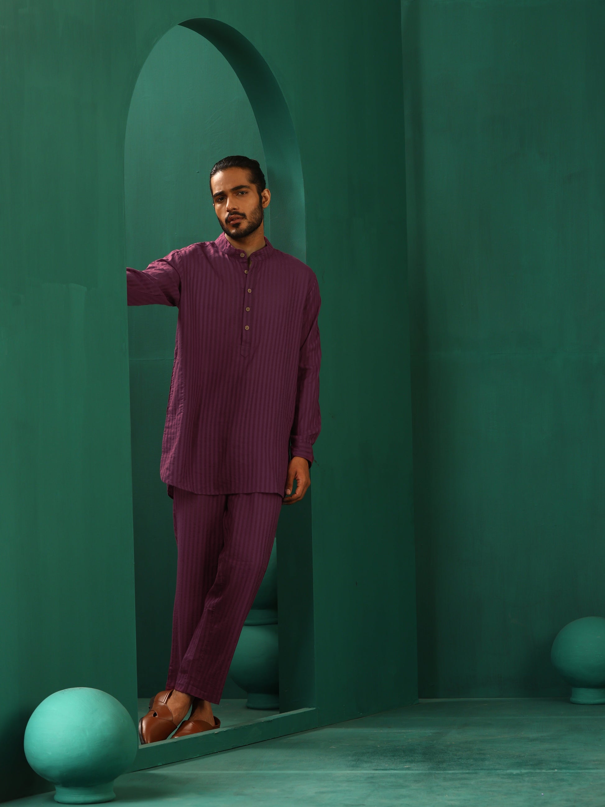 trueBrowns Men's Purple Dobby Co-ord Set - Swadesiicart
