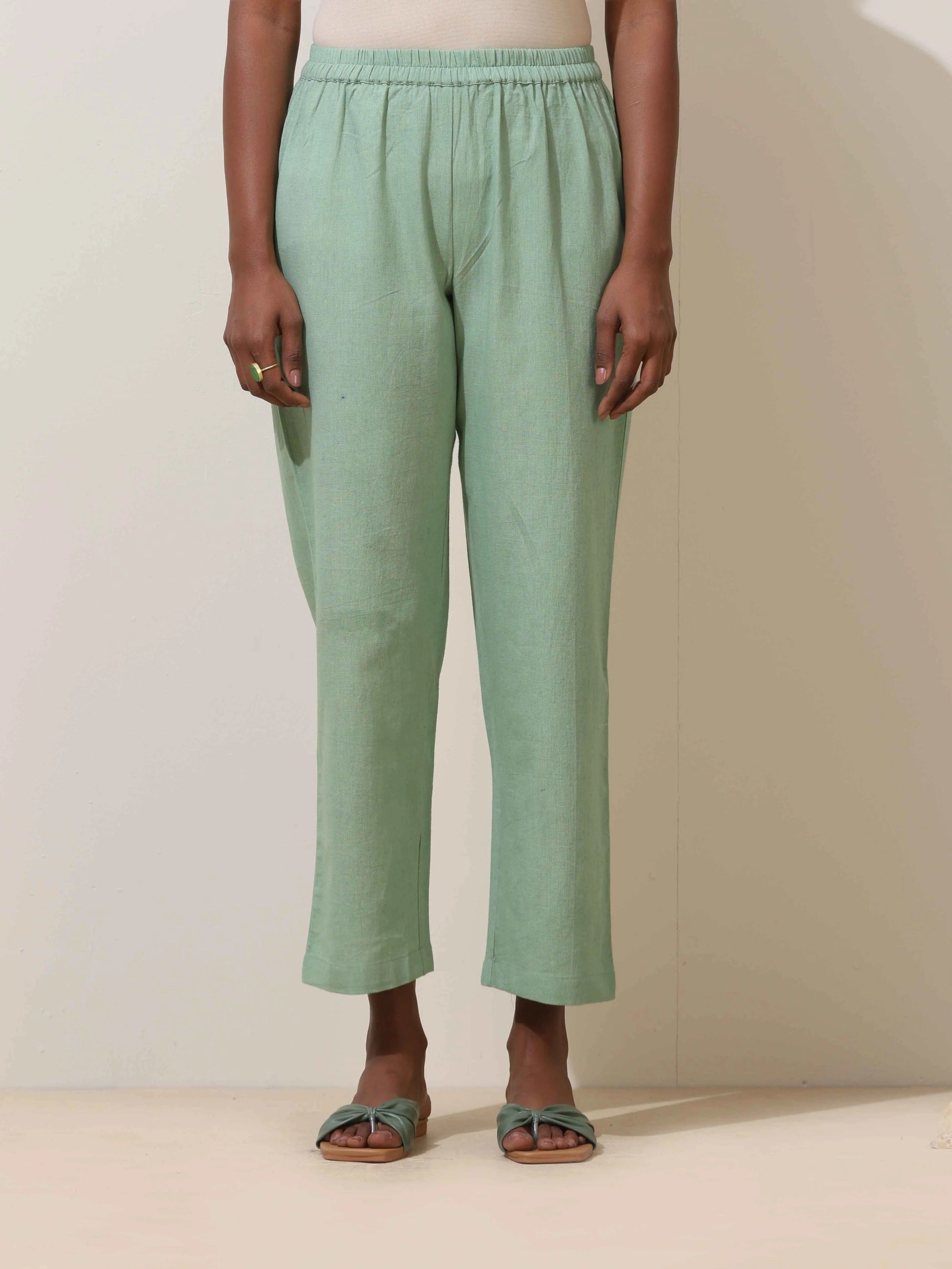 trueBrowns Mint Green Cotton Linen Kurta Co-Ord Set - Swadesiicart