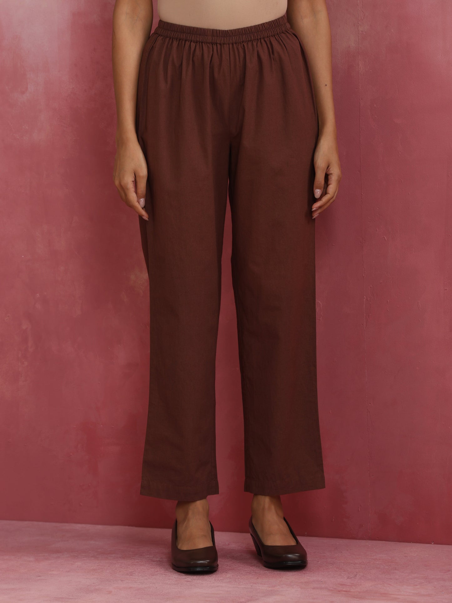 trueBrowns Brown Cotton Dobby Kurta Co-ord set - Swadesiicart