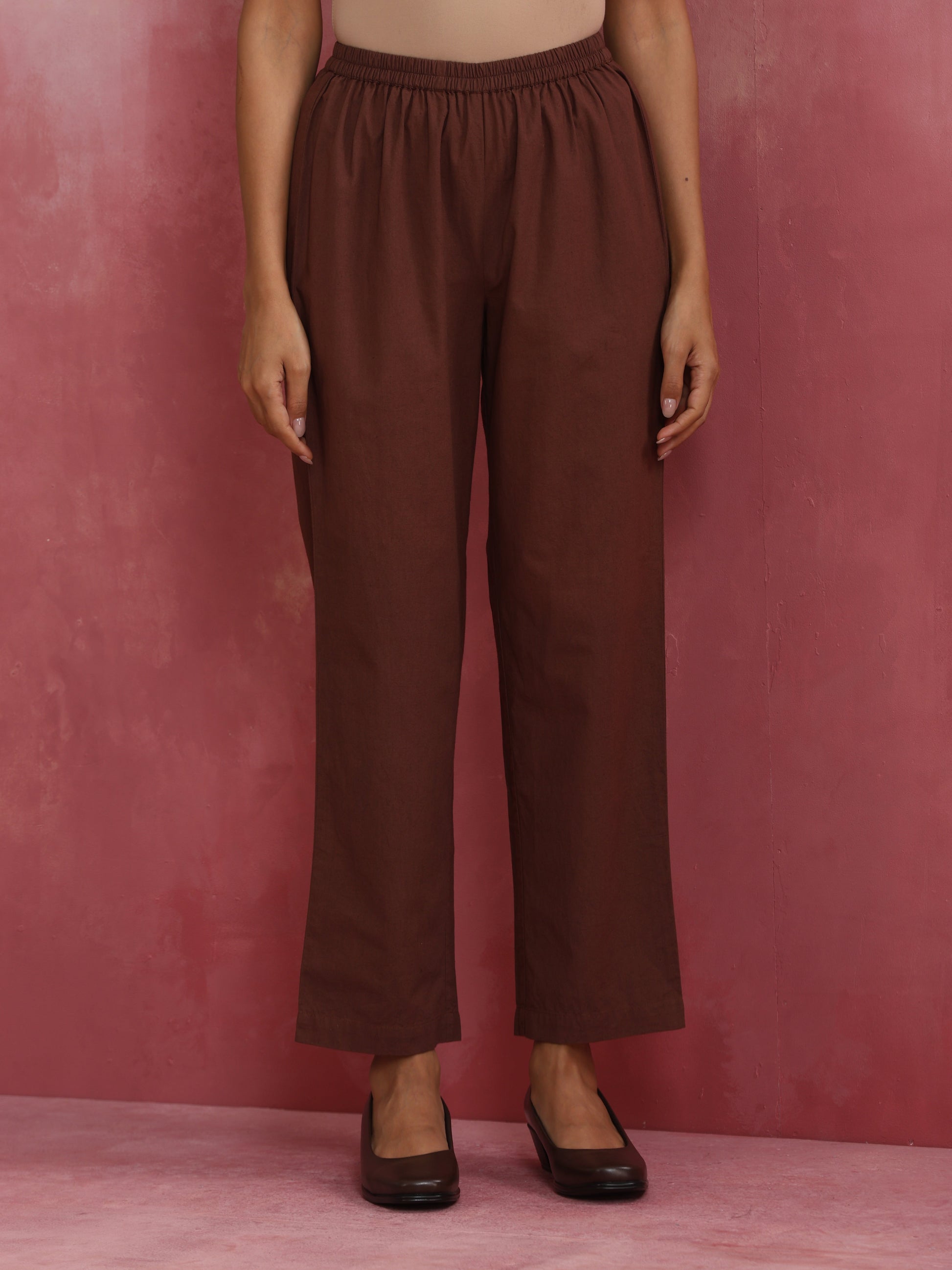 trueBrowns Brown Cotton Dobby Kurta Co-ord set - Swadesiicart