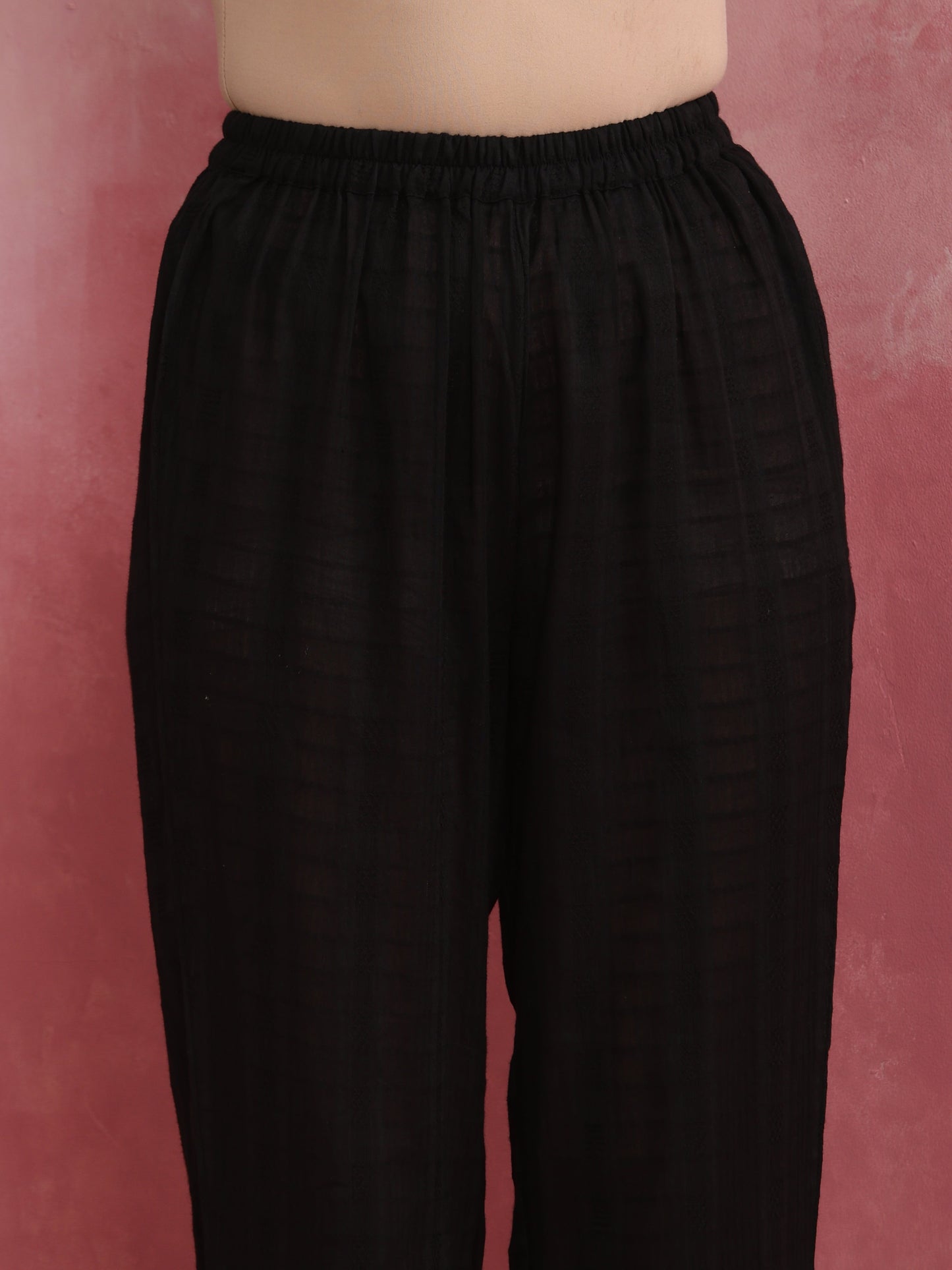 trueBrowns Black Cotton Dobby Kurta Co-ord set - Swadesiicart