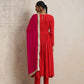 trueBrowns Red Crinkle Anarkali Kurta Pant Dupatta Set | Swadesiicart
