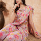 InWeave Women's Pastel Mauve Hibiscus Floral Skirt Saree - Swadesiicart