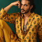 trueBrowns Men's Mustard Flower Stem Muslin Silk Printed Co-ord Set - Swadesiicart