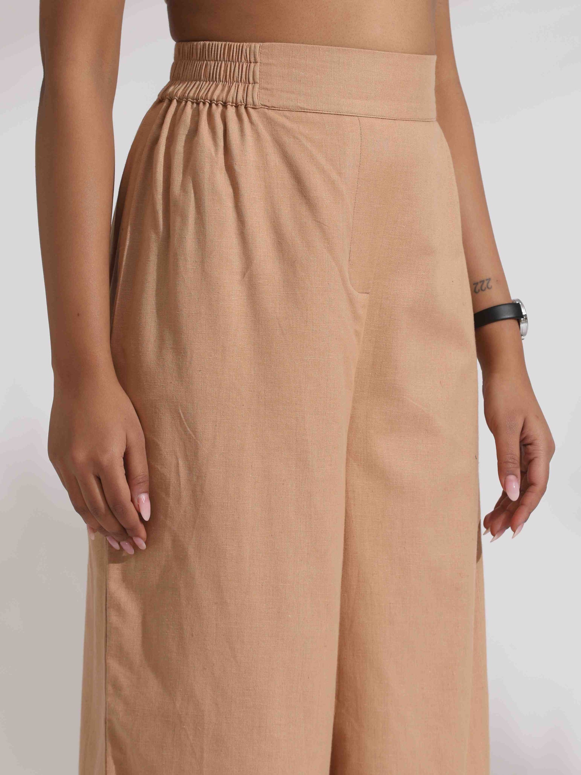 trueBrowns Beige Cotton Embroidered Shirt Top Co-ord Set - Swadesiicart