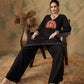 InWeave Women's Black Trangle Maroon Patch Work Assymentrical Kurta Set - Swadesiicart