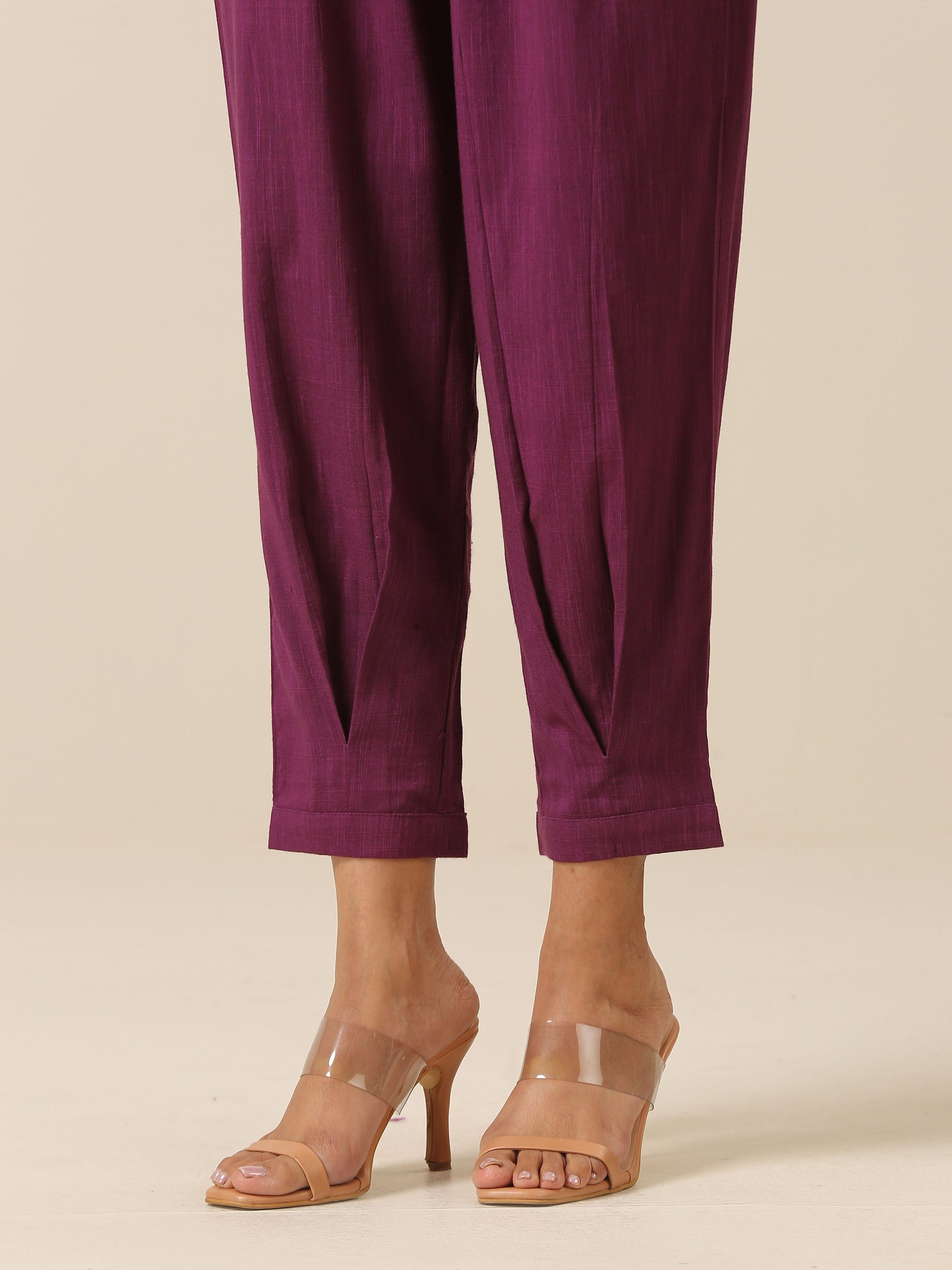 trueBrowns Plum Purple Slub Texture Pleated Co-Ord Set - Swadesiicart