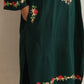 trueBrowns Green Kashmiri Floral Embroidered Woollen Phiran Kurta | Swadesiicart