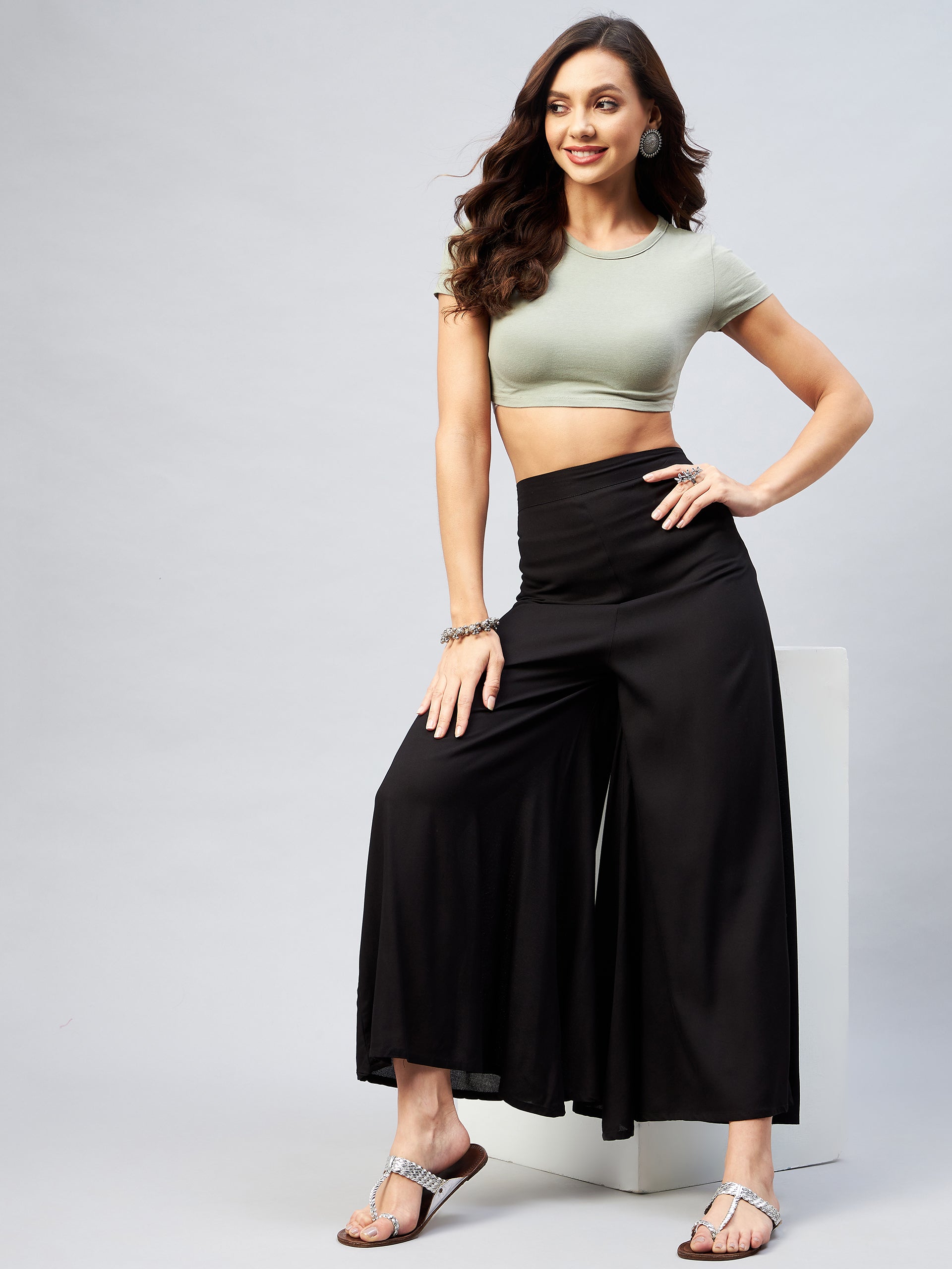 InWeave Solid Black Palazzo - Swadesiicart