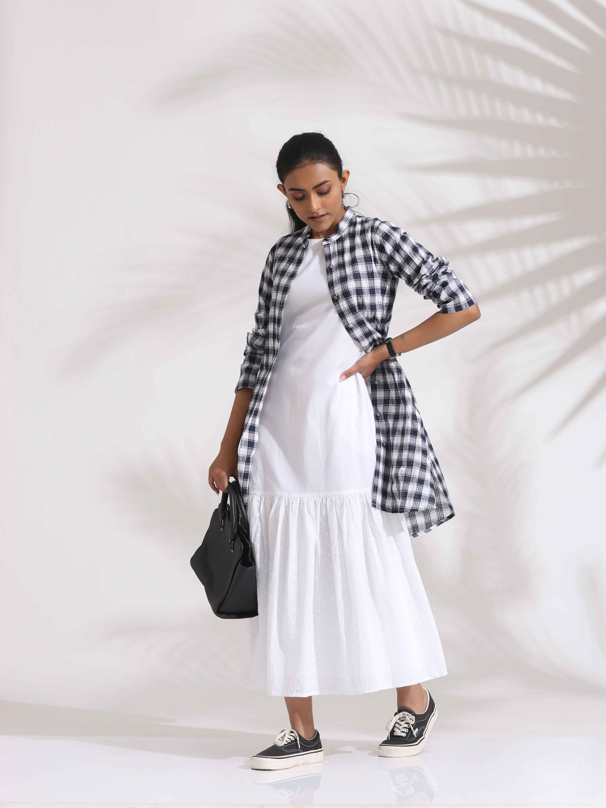 trueBrowns White Cotton Schiffli Tier Dress | Swadesiicart