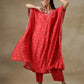 trueBrowns Red Bandhani Printed Silk Panel Kaftan Kurta Pant Set | Swadesiicart