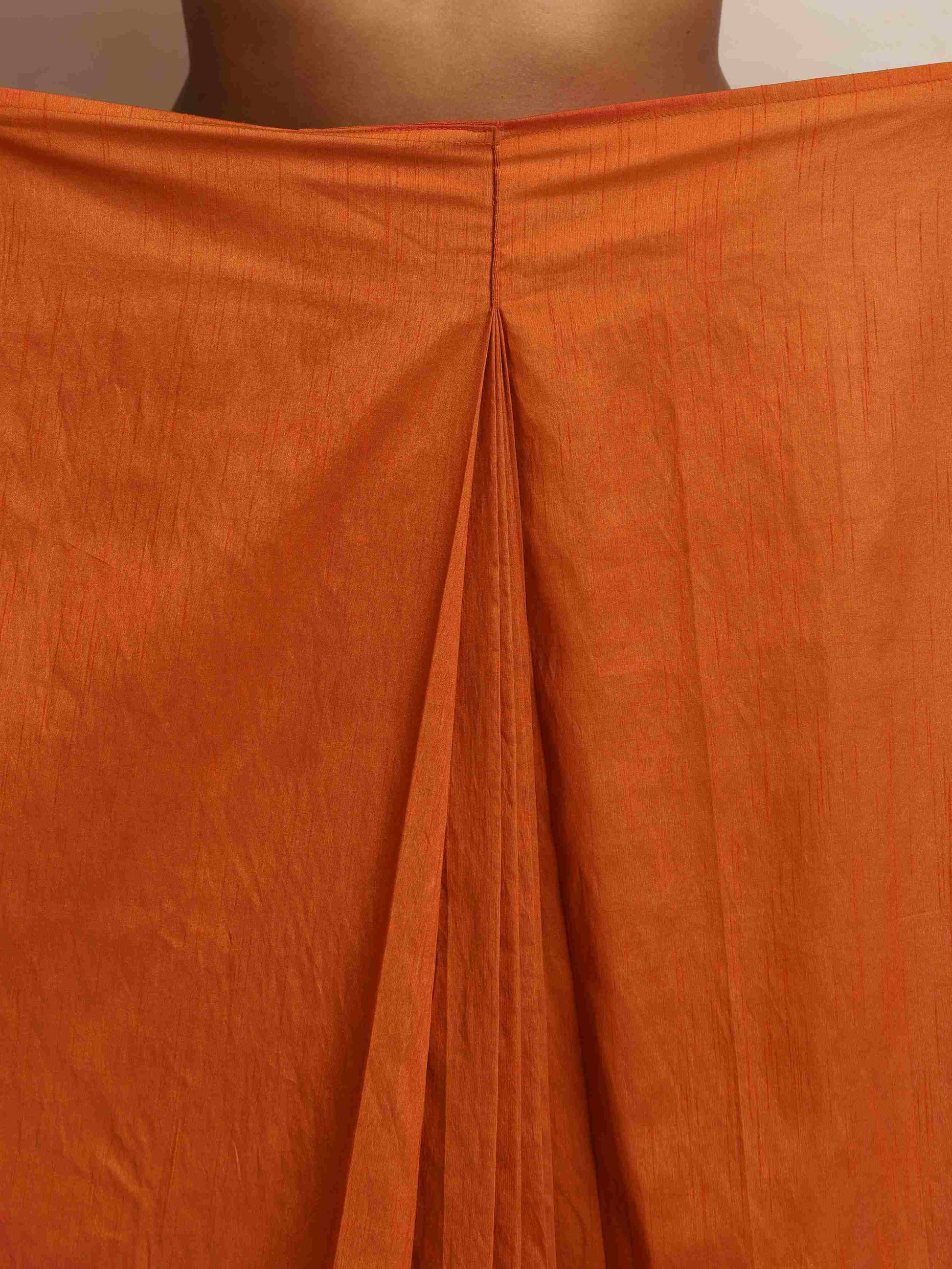 trueBrowns Orange Silk Ready To Wear Saree | Swadesiicart