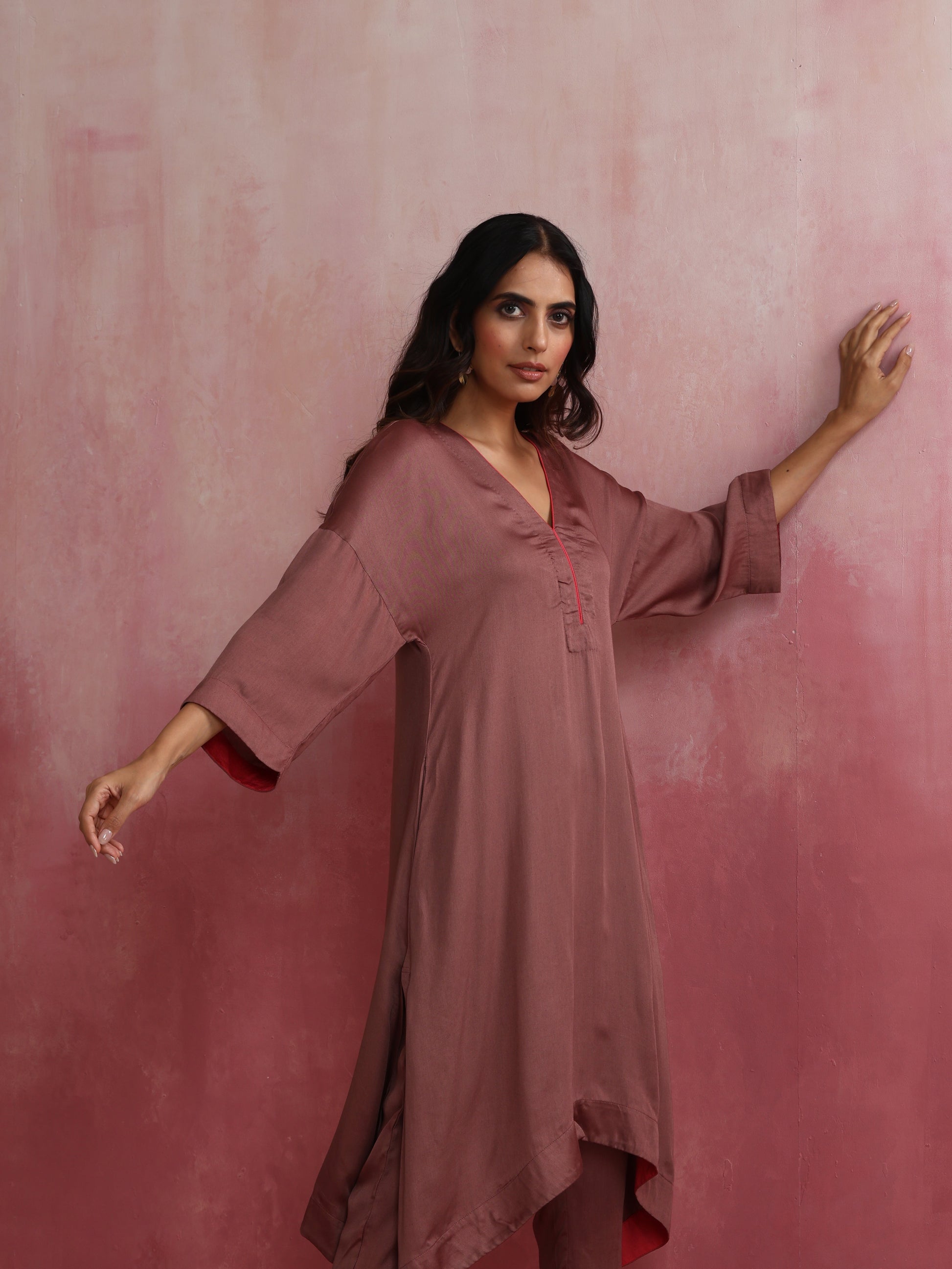 trueBrowns Brown Modal High low Kurta Set | Swadesiicart