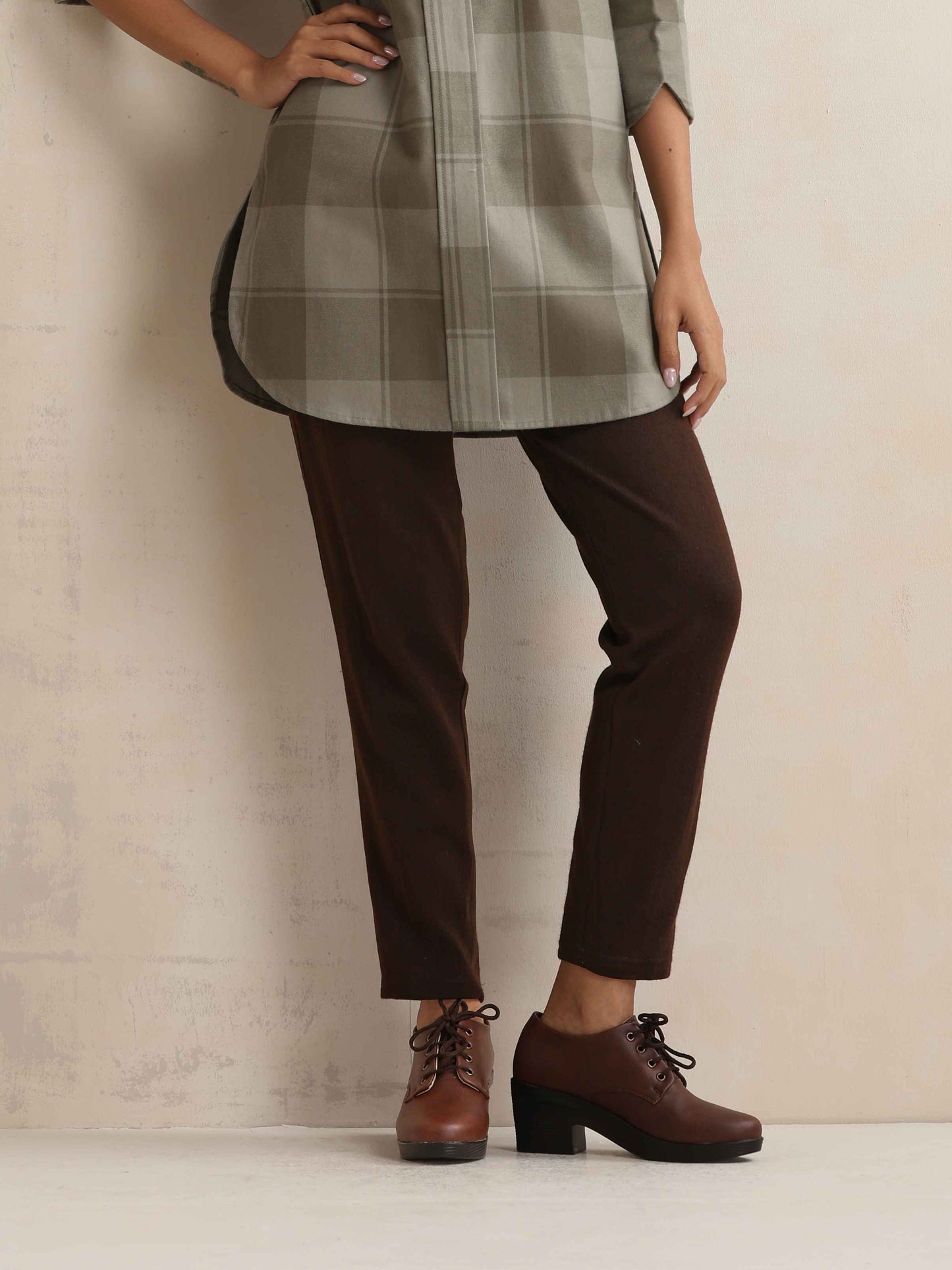 trueBrowns Green Check High Neck Winter Top | Swadesiicart
