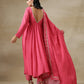 trueBrowns Pink Bandhani Printed Silk Anarkali Kurta Pant Dupatta Set | Swadesiicart