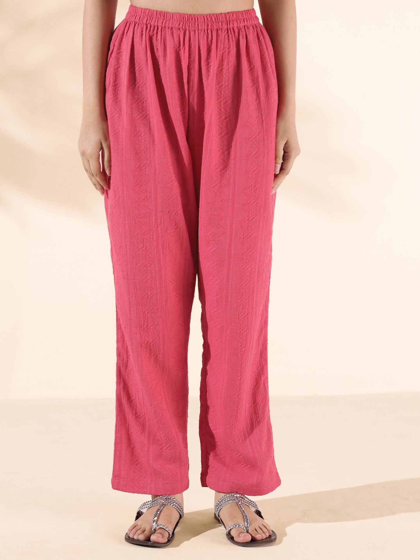 trueBrowns Pink Cotton Dobby Oversized Co-ord Set - Swadesiicart