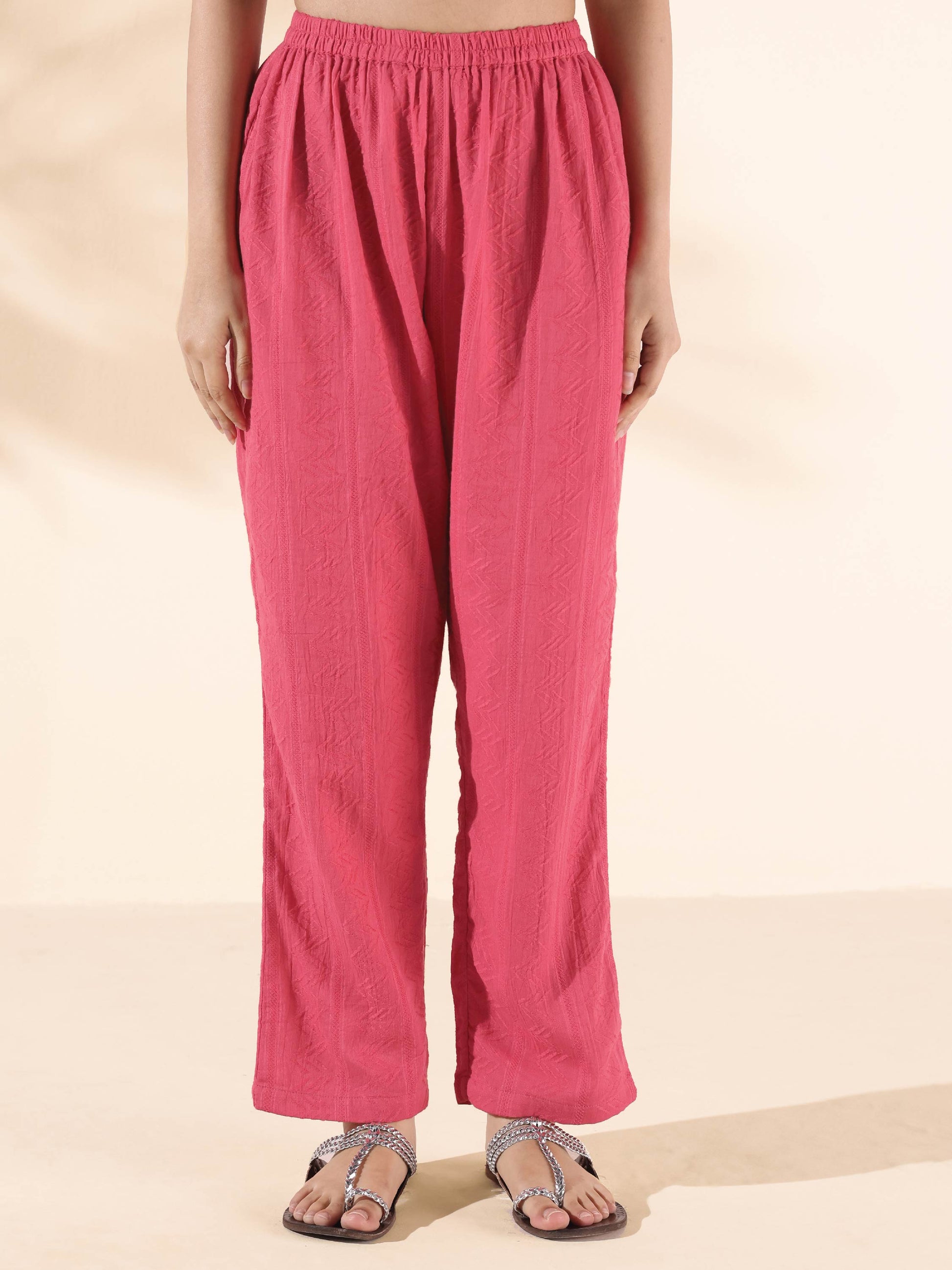 trueBrowns Pink Cotton Dobby Oversized Co-ord Set - Swadesiicart