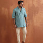 trueBrowns Men's Green Cotton Dobby Short Kurta | Swadesiicart