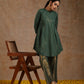 trueBrowns Dark Green Gold Cotton Side Gather Co-Ord Set - Swadesiicart