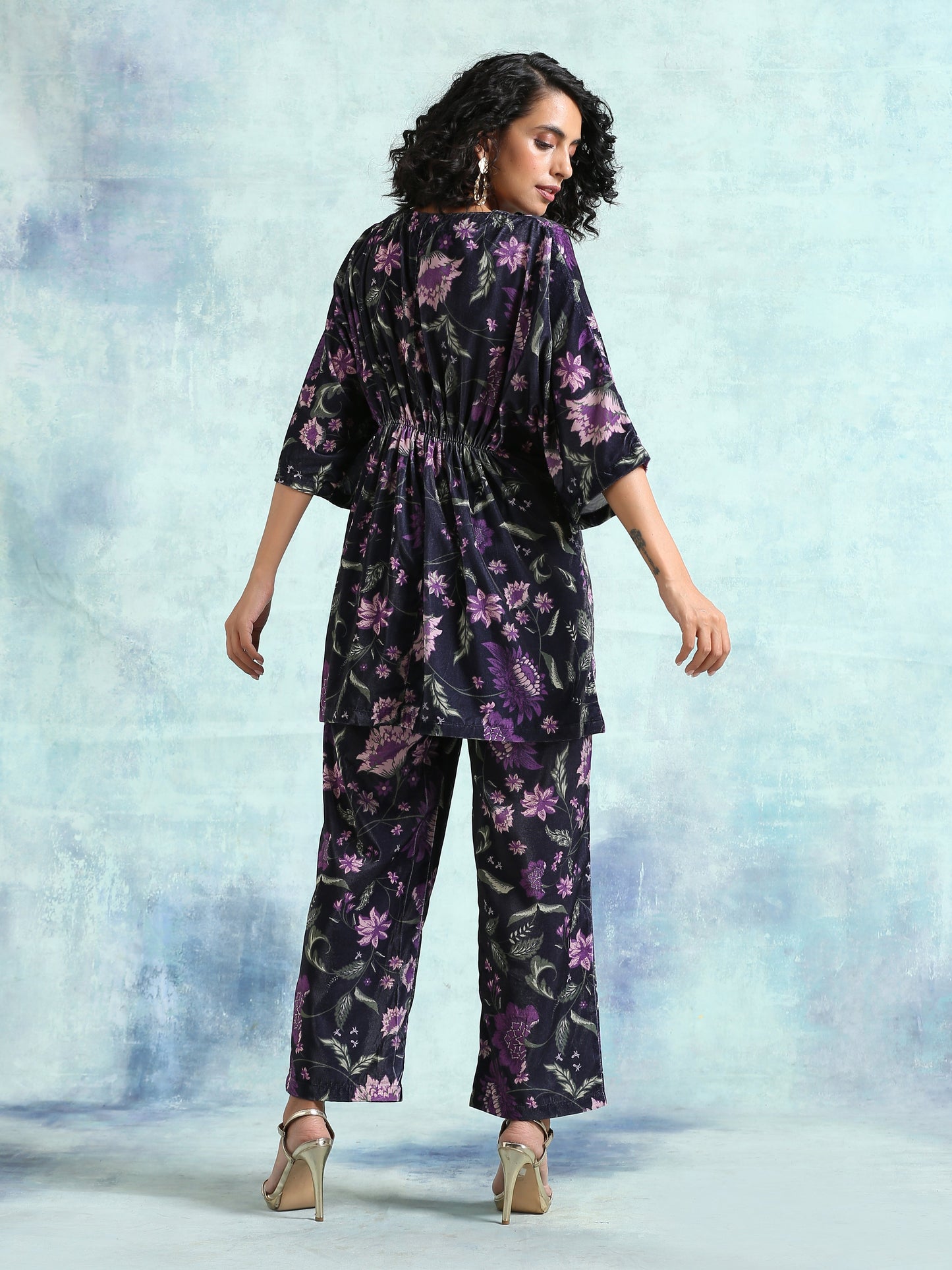trueBrowns Black Printed Velvet Co-Ord Set - Swadesiicart