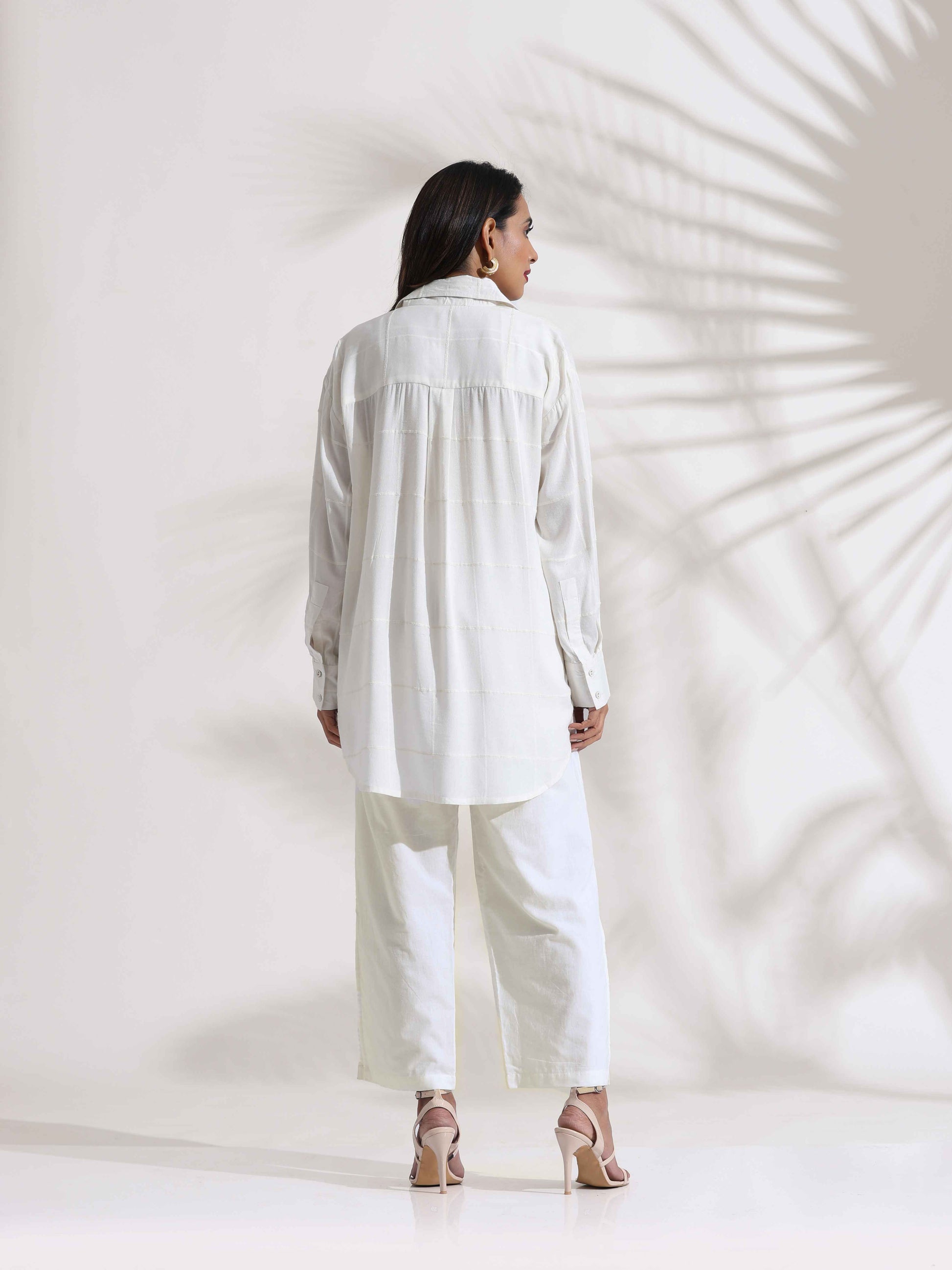 trueBrowns White Cotton Check Shirt Co-ord Set - Swadesiicart