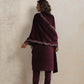 trueBrowns Purple Velvet Geometric Embroidered Kurta Pant Dupatta Set | Swadesiicart