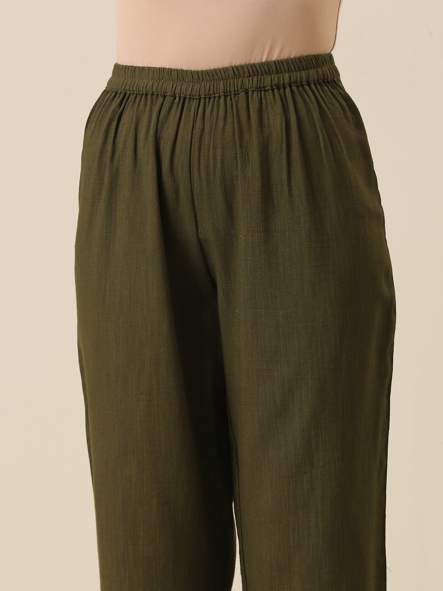 trueBrowns Olive Green Slub Texture Baggy Sleeve Co-Ord Set - Swadesiicart