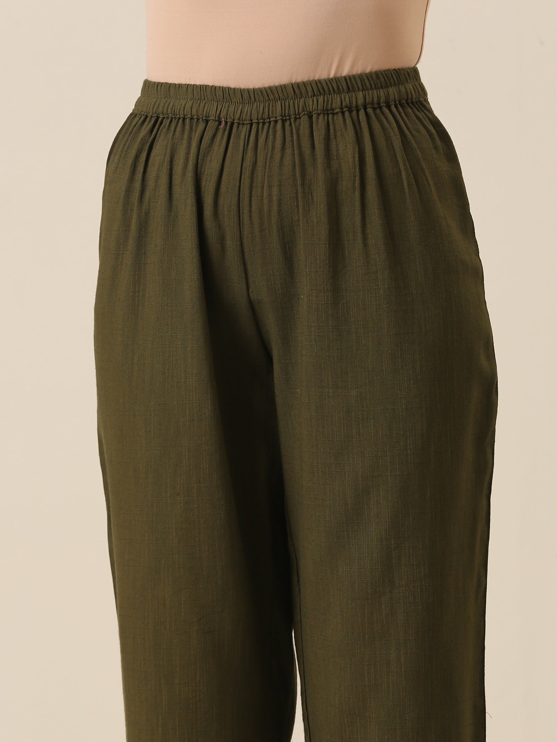 trueBrowns Olive Green Slub Texture Baggy Sleeve Co-Ord Set - Swadesiicart