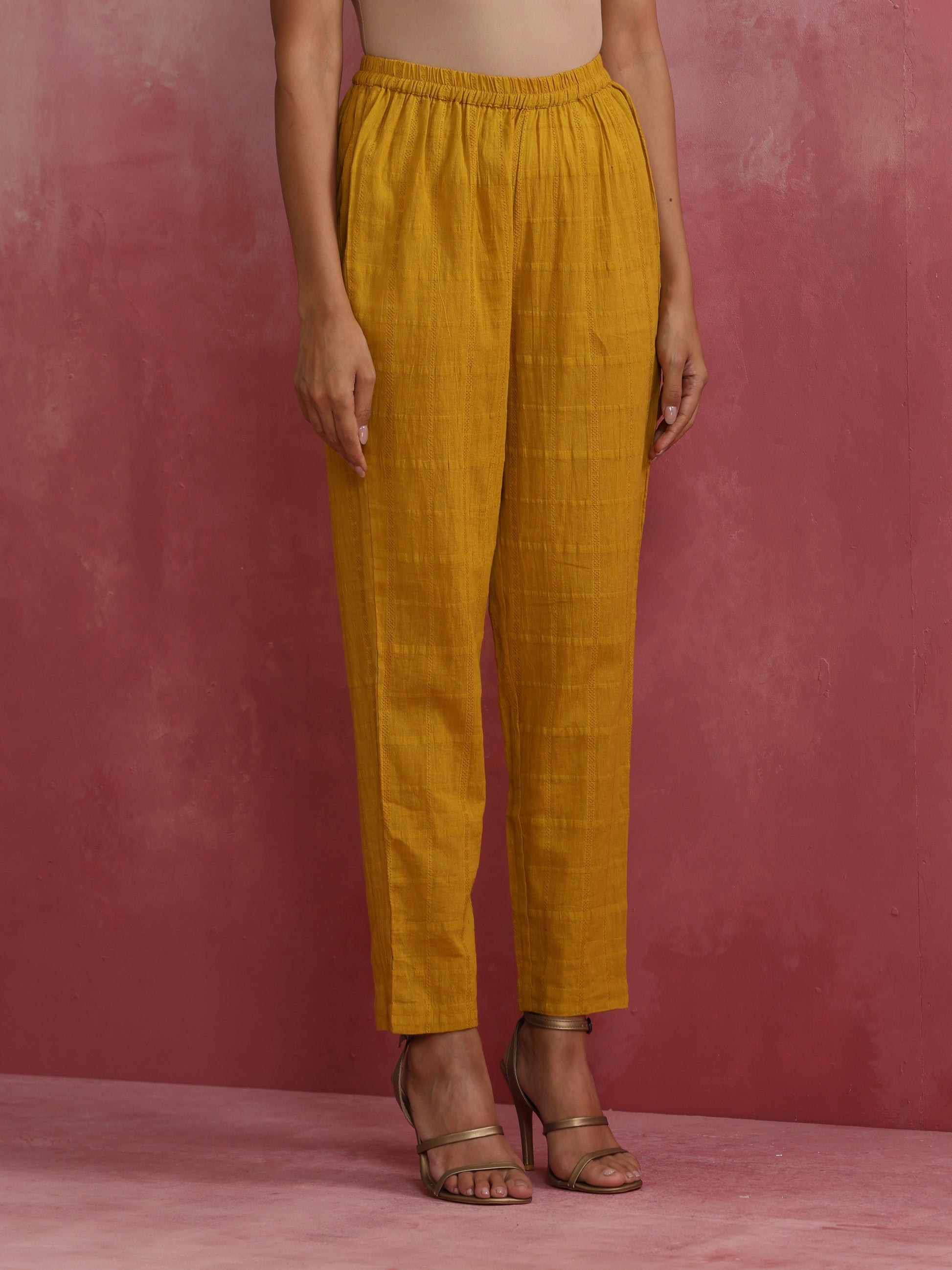 trueBrowns Mustard Cotton Dobby Kurta Set | Swadesiicart
