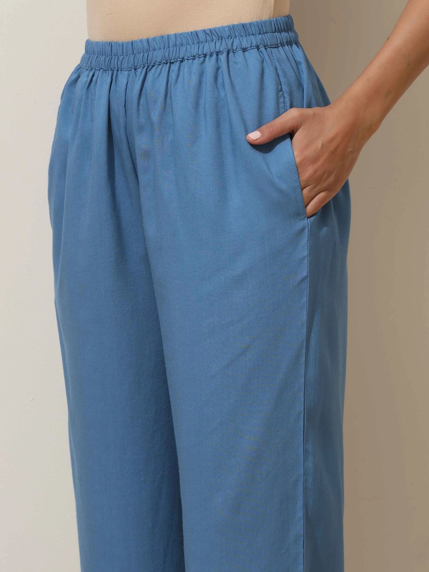 trueBrowns Blue Viscose Solid Co-ord Set - Swadesiicart