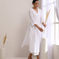 trueBrowns White Dobby High Slit Gathered Kurta Set | Swadesiicart