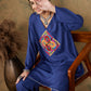 InWeave Women's Ink Blue Square Yellow Patch Work Assymentrical Kurta Set - Swadesiicart