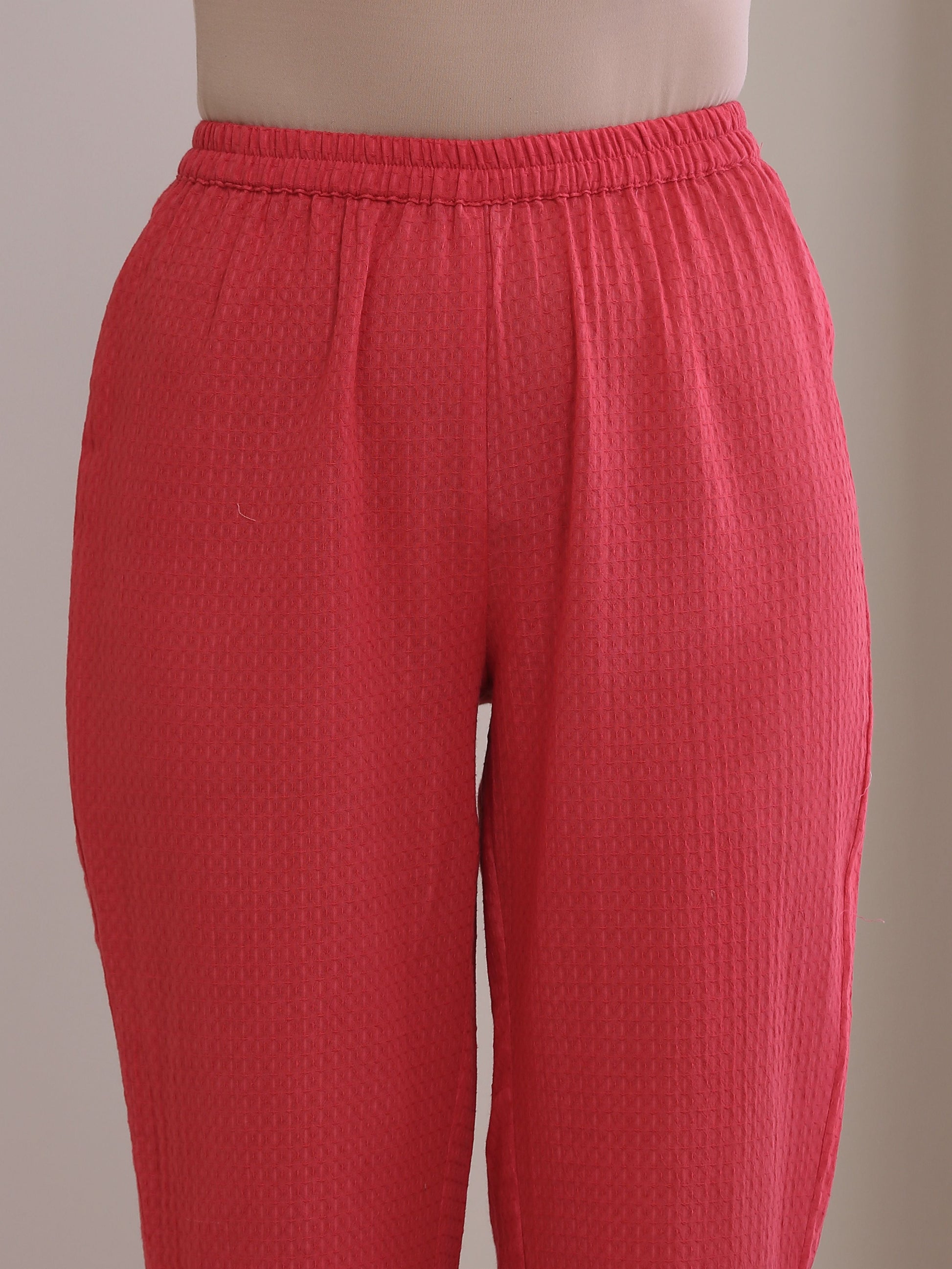 trueBrowns Bright Pink Dobby Boxy Fit High Low Co-Ord Set - Swadesiicart