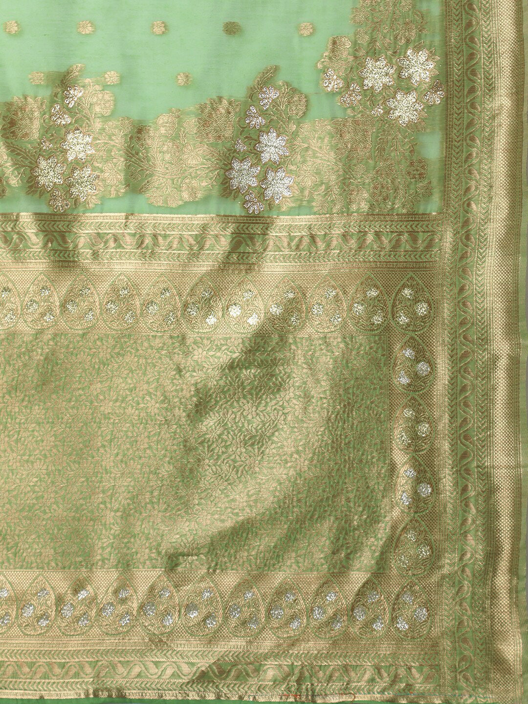 Mitera Green Silk Blend Ethnic Motifs Woven Designed Banarasi Saree | Swadesiicart