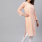 ADA Women Peach-Coloured & White Chikankari Embroidered Cotton Straight Sustainable Kurta | Swadesiicart