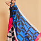 Sangria Blue & Black Striped Satin Ready to Wear Saree | Swadesiicart