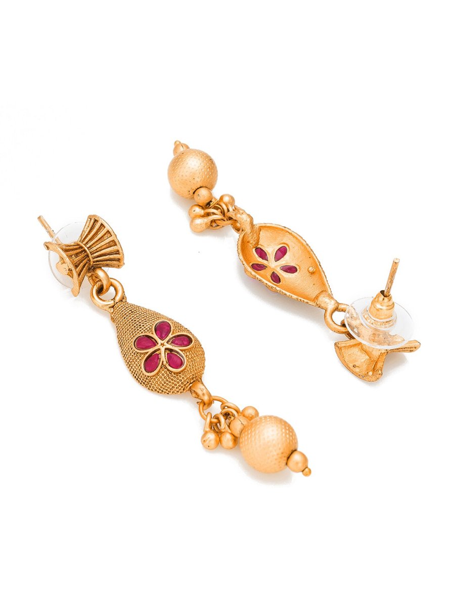 Aadita Gold-Polished Temple Choker Ruby Jewellery Set | Swadesiicart