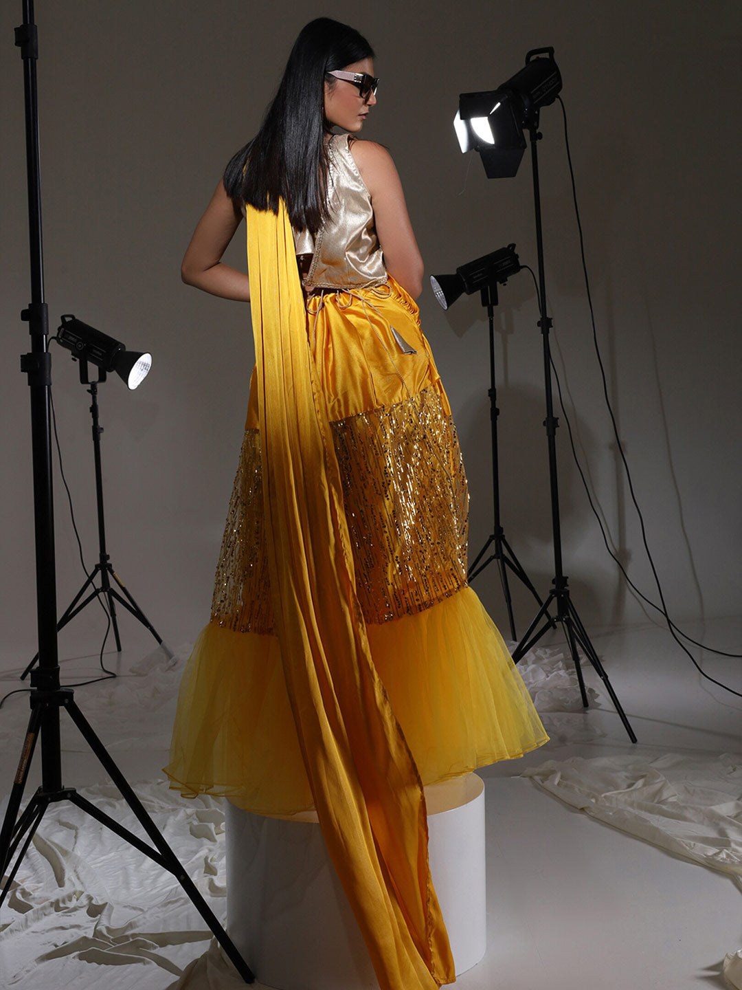 Tikhi Imli Satin embroidered Ready to Wear Saree | Swadesiicart