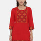 Souchii Women Red & Yellow Floral Yoke Design Kurta - SOUCHII