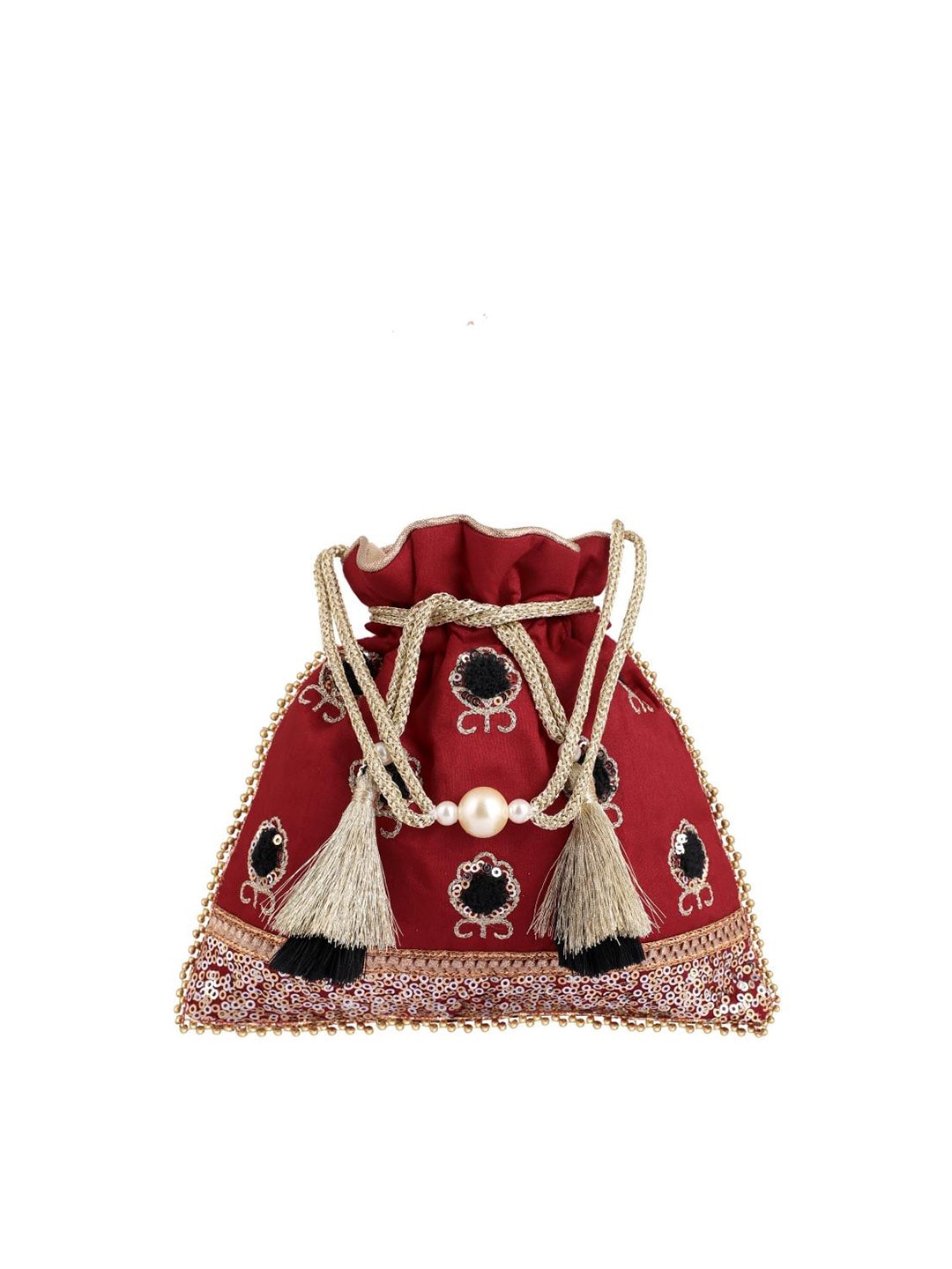 Masq Red & Black Embellished Embroidered Potli Clutch - Swadesiicart