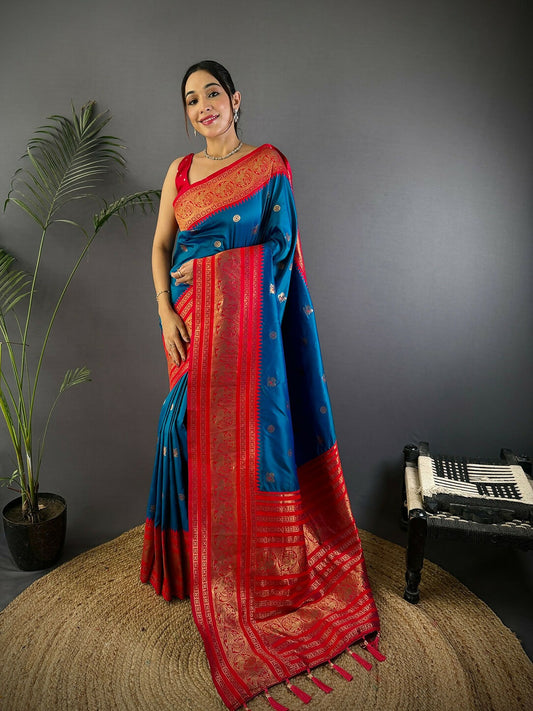 Joban Fashion Banarasi Royal Blue Woven Soft Silk Saree | Swadesiicart