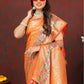 Lorenvalley Fashion Orange Soft Silk Woven Design with Zari Weaving Leheriya Design Saree - Swadesiicart